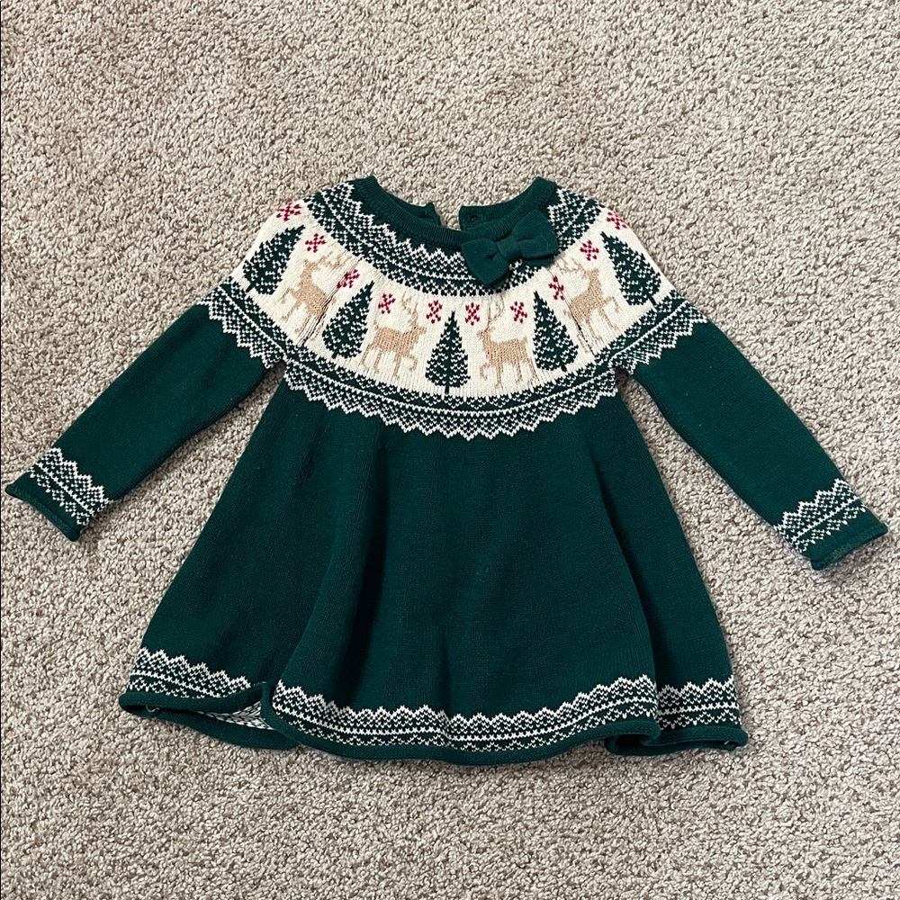 Toddler Girl Tahari Holiday Christmas Reindeer and fair isle Sweater Dress 18m